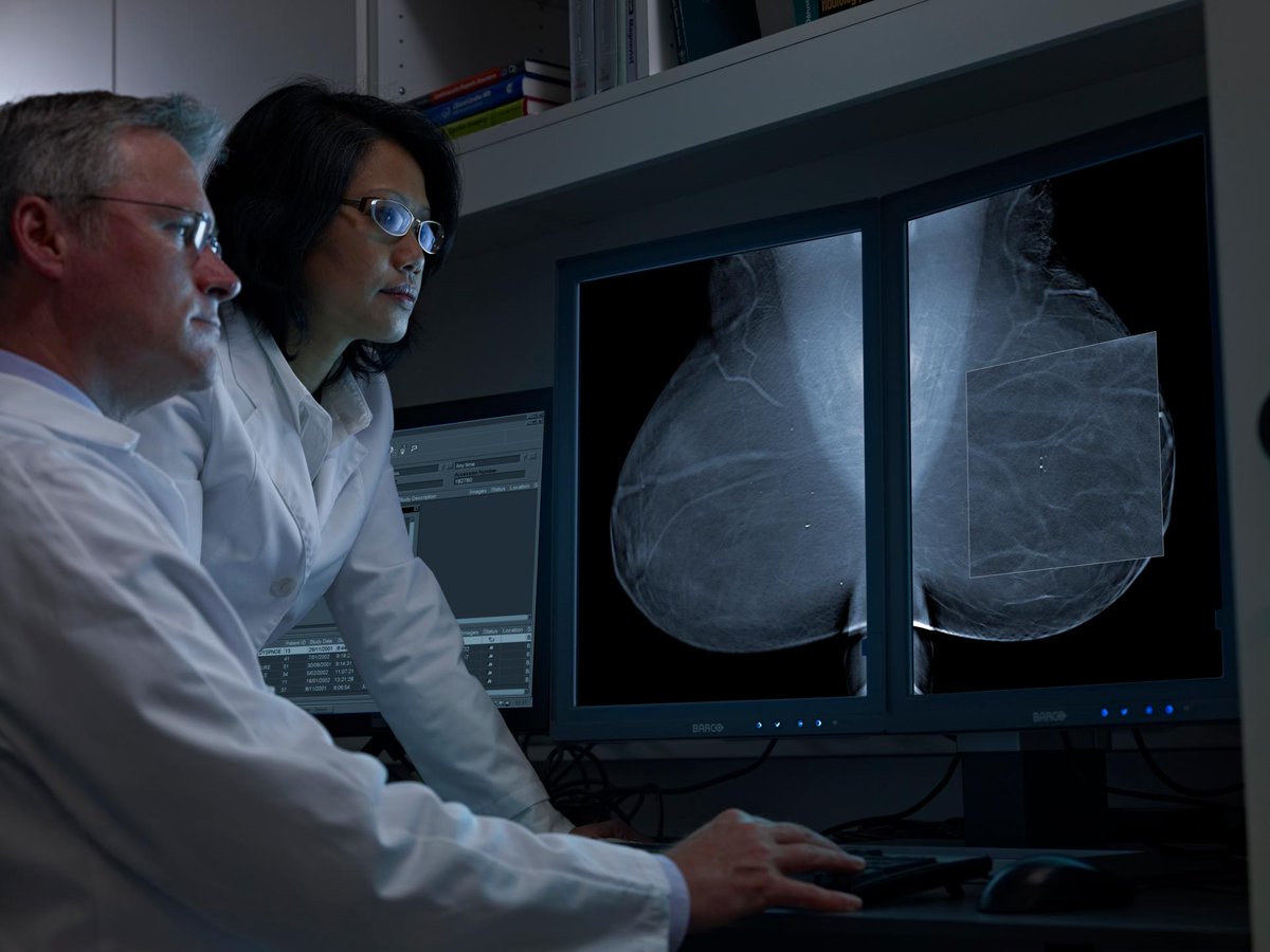 Doctors reviewing mammogram